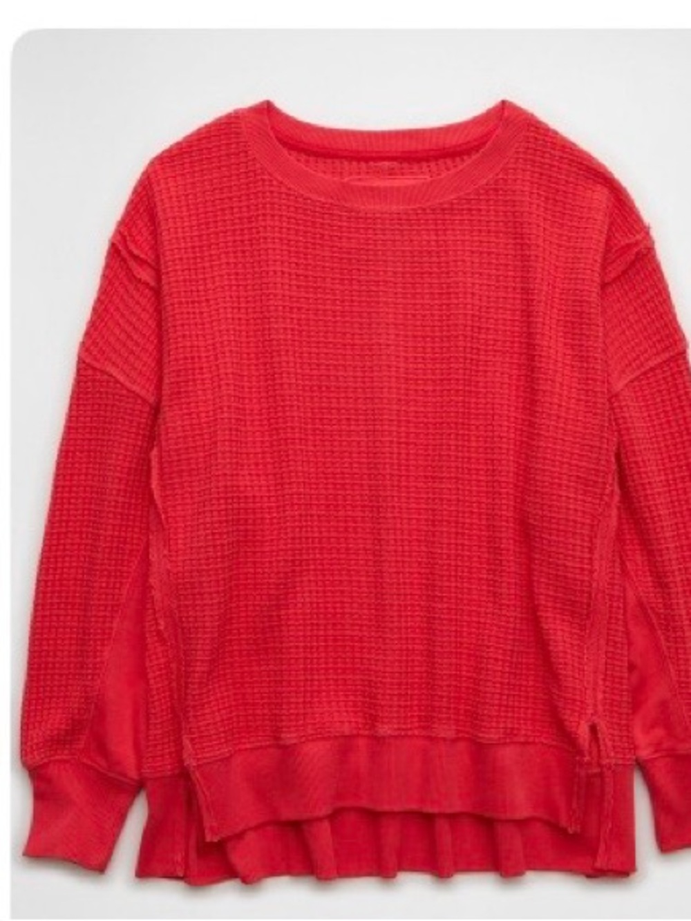 Women's Red Waffle-Knit Pullover Sweater - Picture 4 of 4